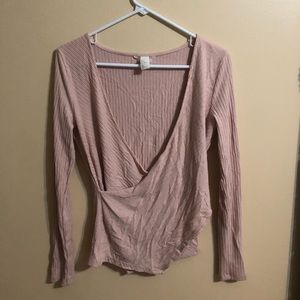 A pink nude V neck crossover top